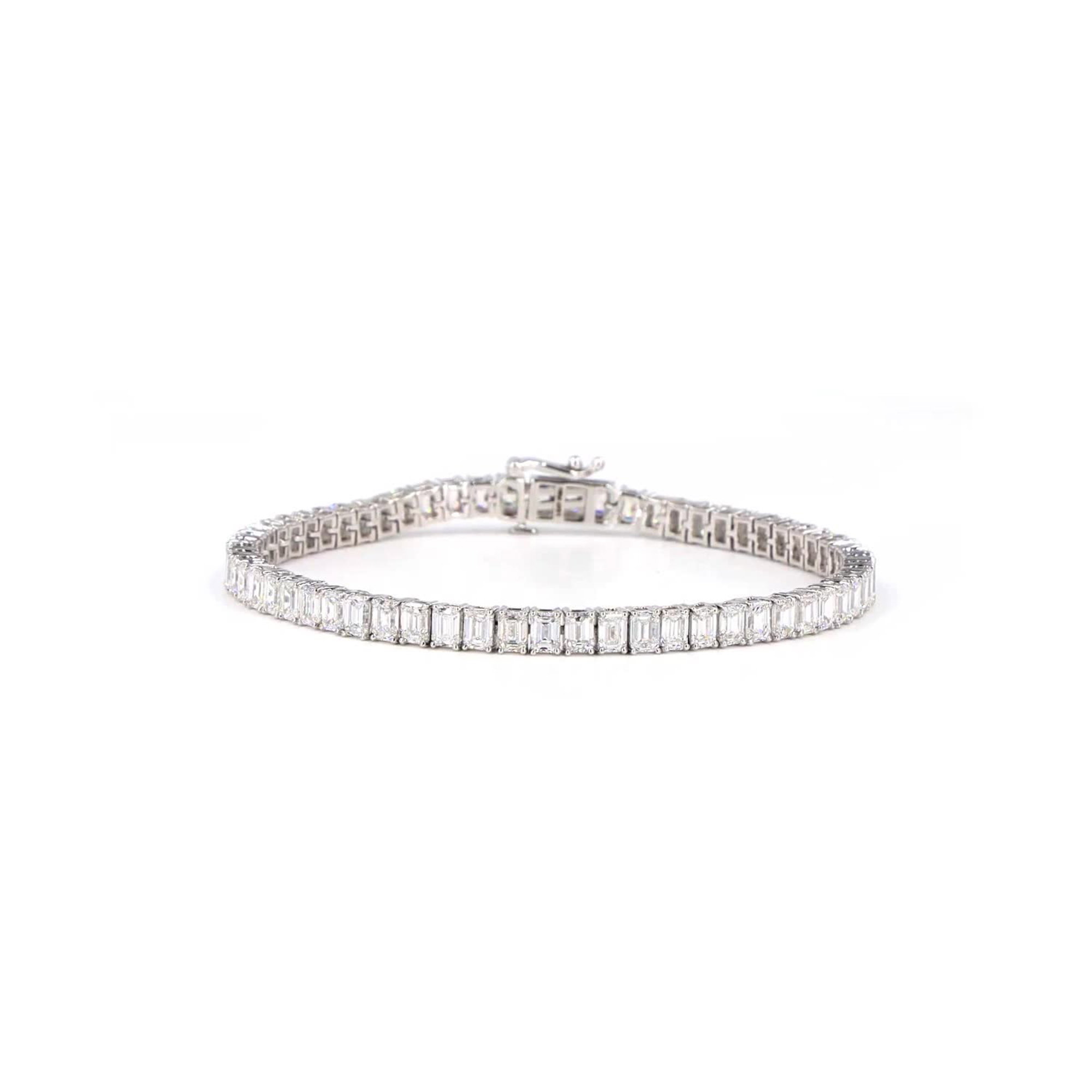 Emerald Lab Grown Diamond North-South Bracelet In 14K White Gold