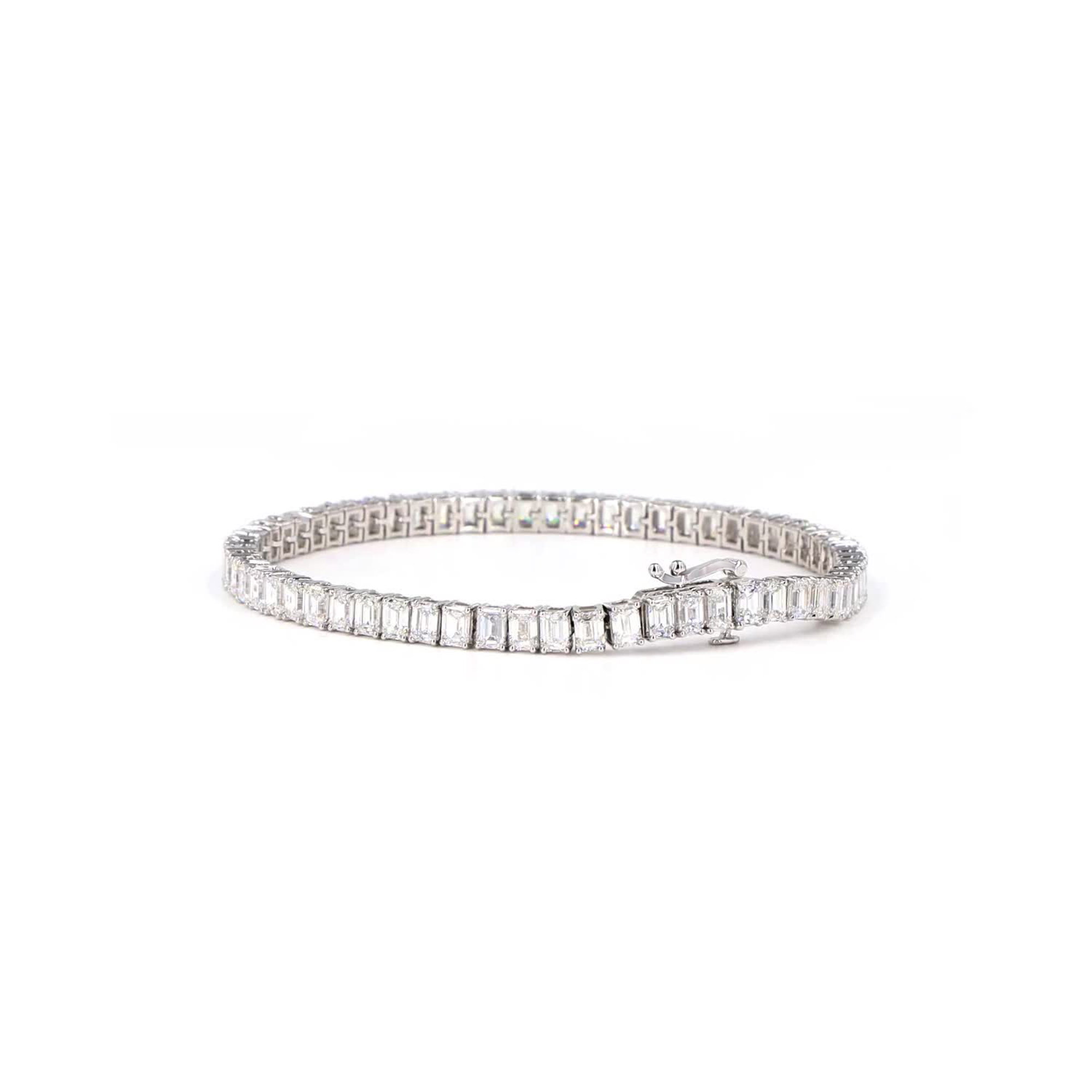 Emerald Lab Grown Diamond North-South Bracelet In 14K White Gold