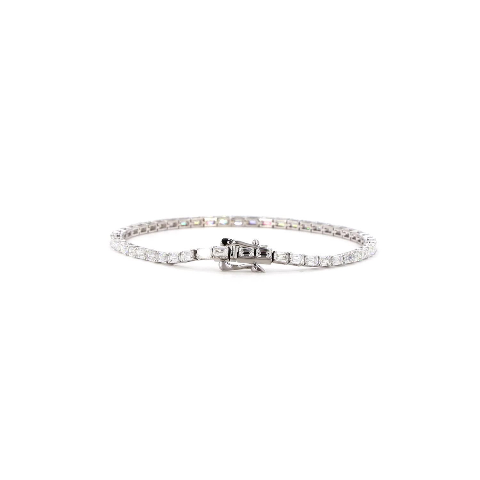 Emerald Lab Grown Diamond Tennis Bracelet In 14k White Gold