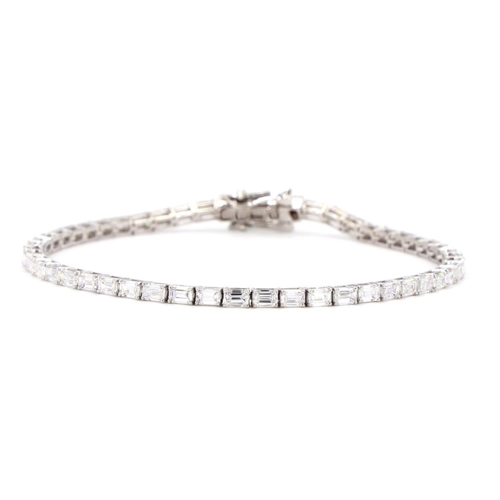Emerald Lab Grown Diamond Tennis Bracelet In 14k White Gold