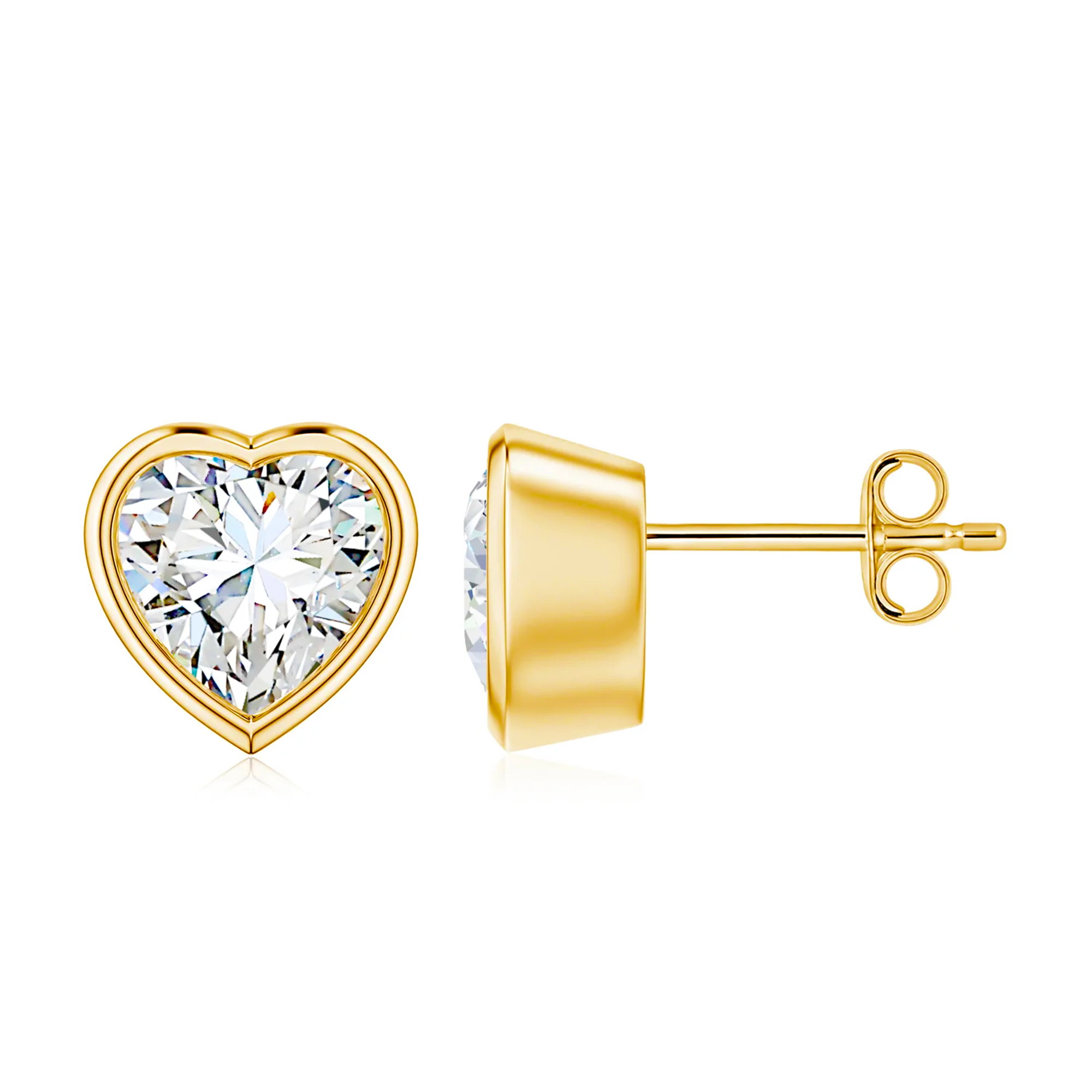 Heart Diamond Bezel Earrings In 14K Yellow Gold