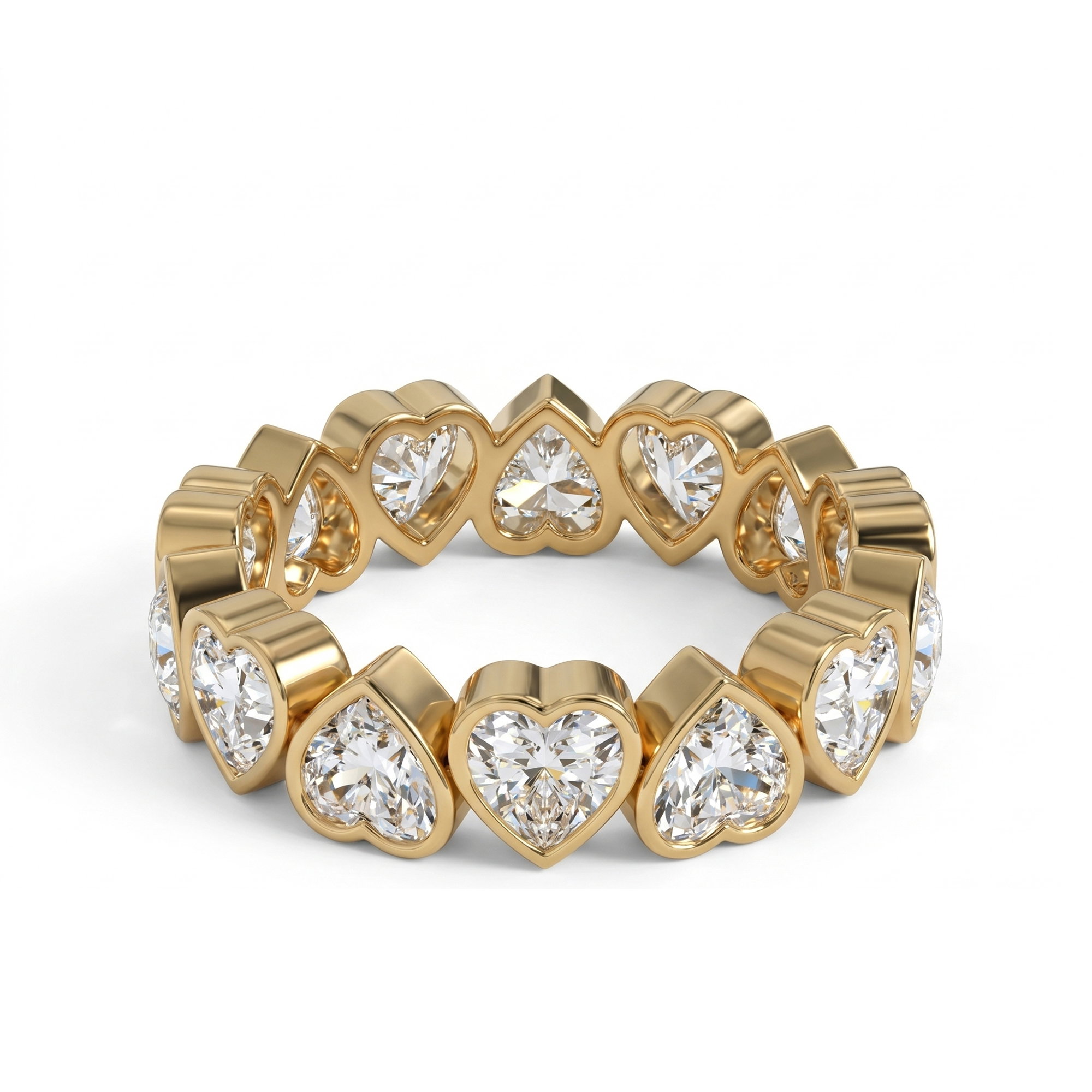 Heart Lab Grown Diamond Bezel Eternity Wedding Ring In 14K Yellow Gold