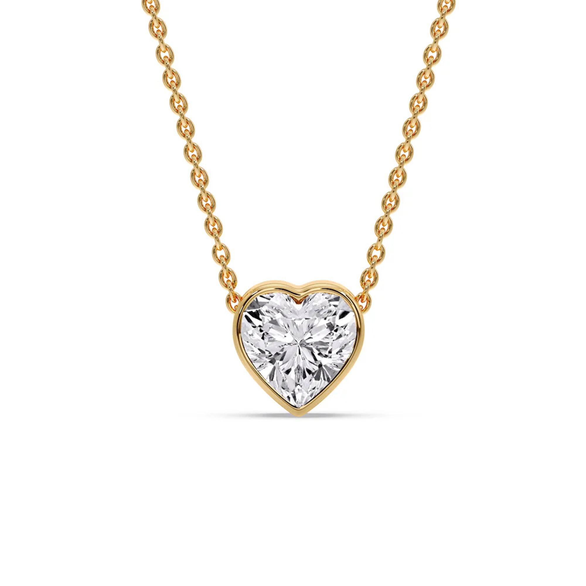Heart Lab Grown Diamond Bezel Pendant In 14K Yellow Gold