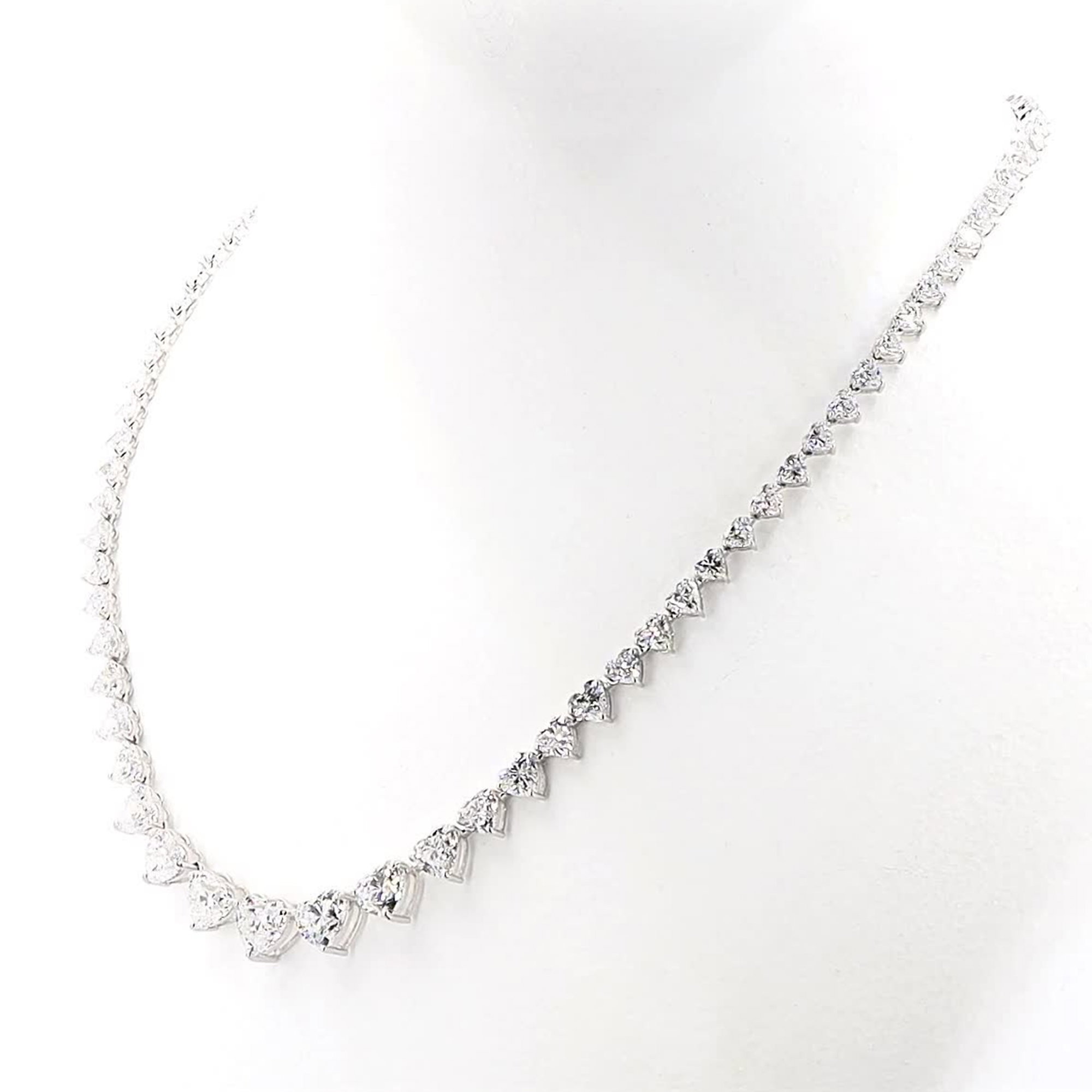 Heart Lab Grown Diamond Graduated Tennis Necklace In 14K White Gold