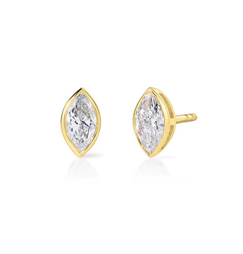 Marquise Diamond Bezel Earrings In 14K Yellow Gold