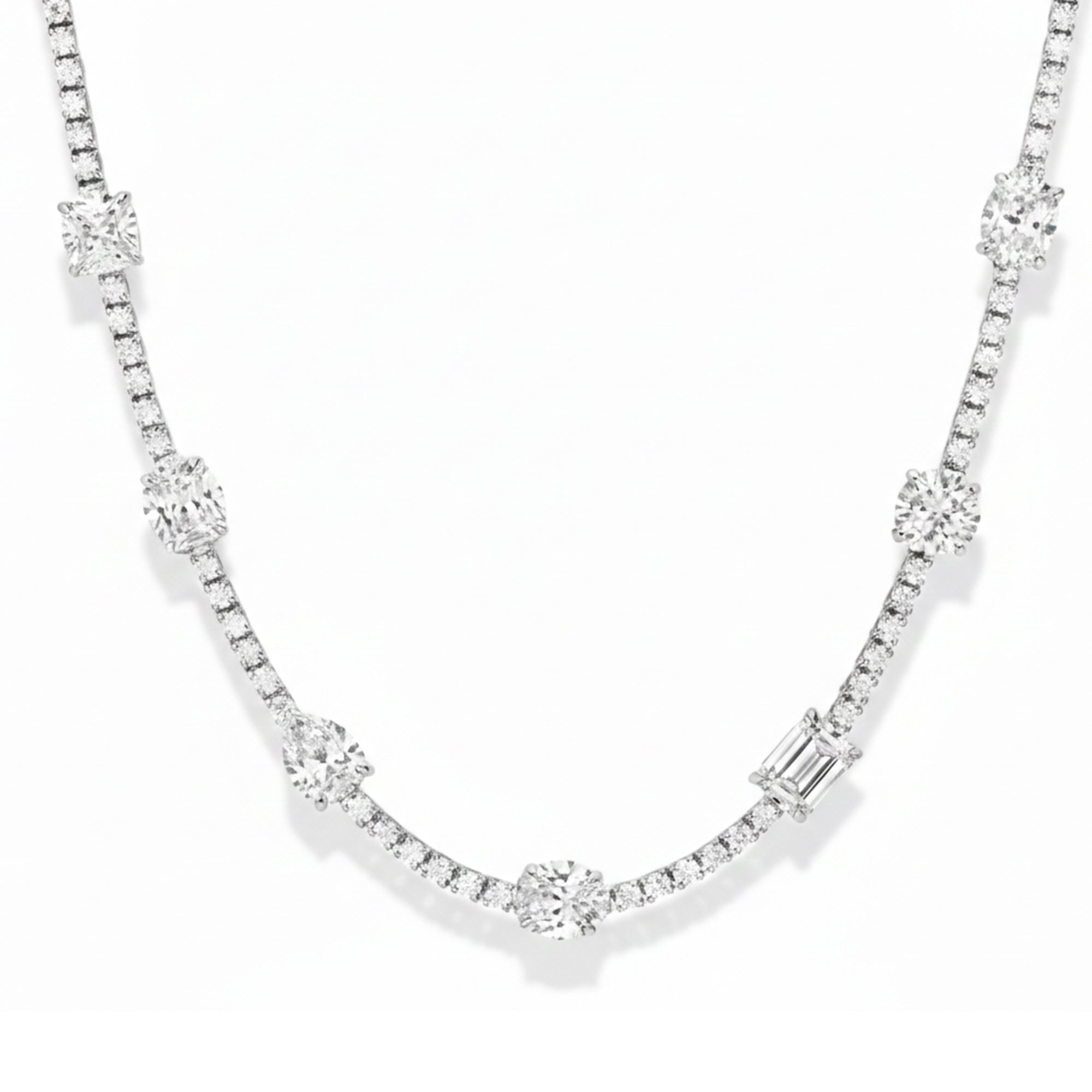 Multishape Lab Grown Diamond Station Necklace In 14K White Gold