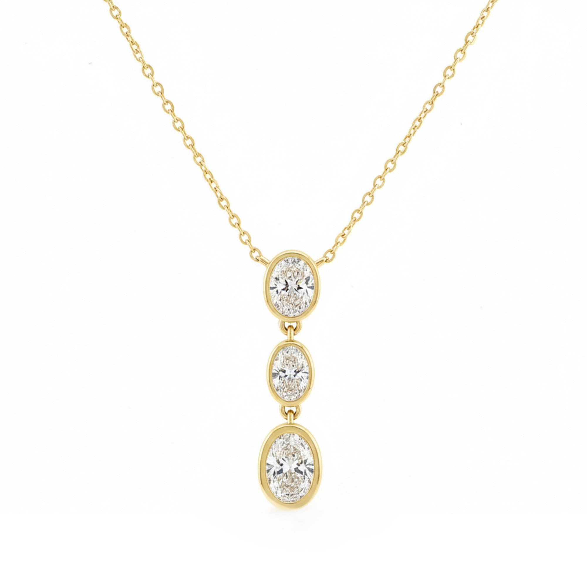 Oval Lab Grown Diamond Bezel Drop Pendant In 14K Yellow Gold