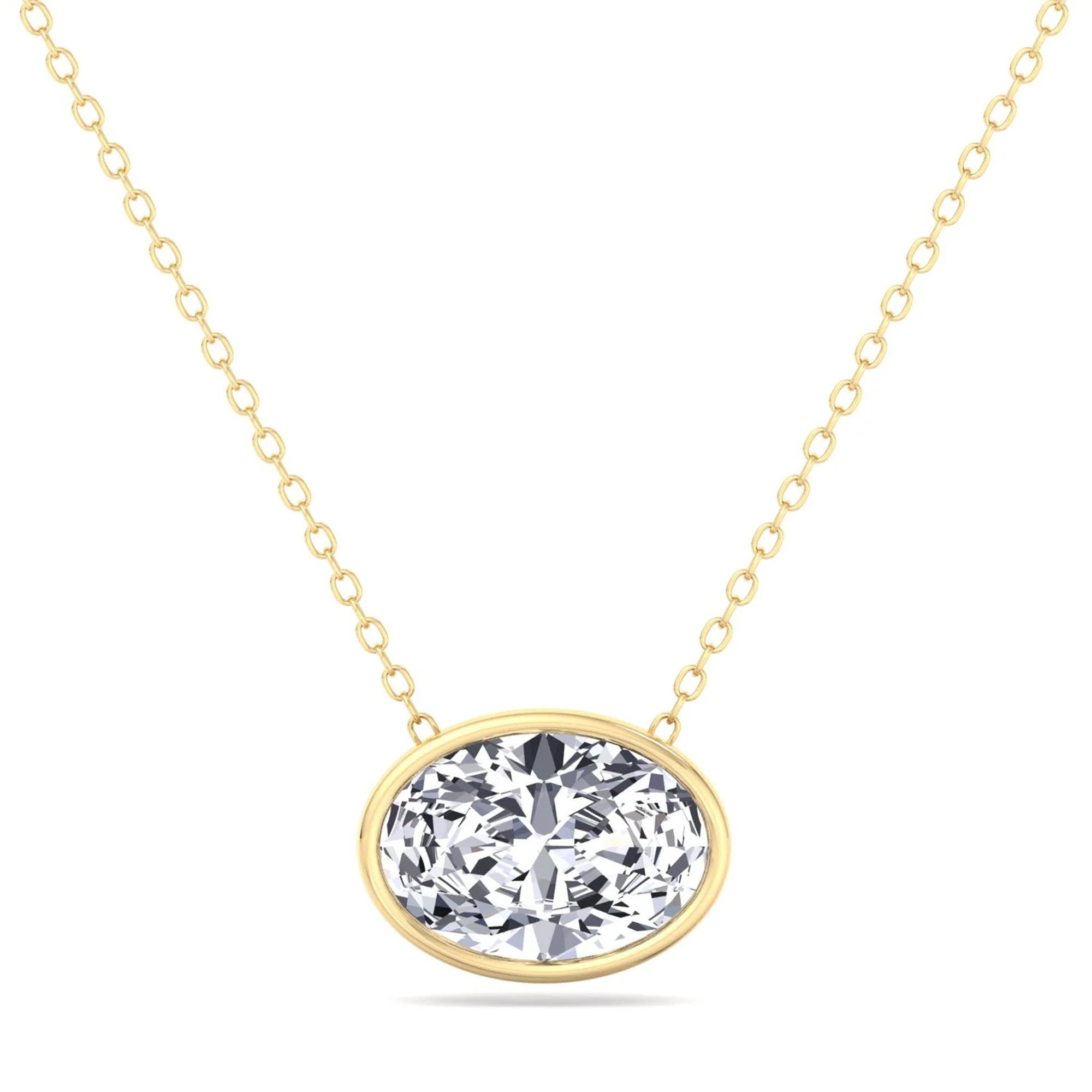 Oval Lab Grown Diamond Bezel Pendant In 14K Yellow Gold