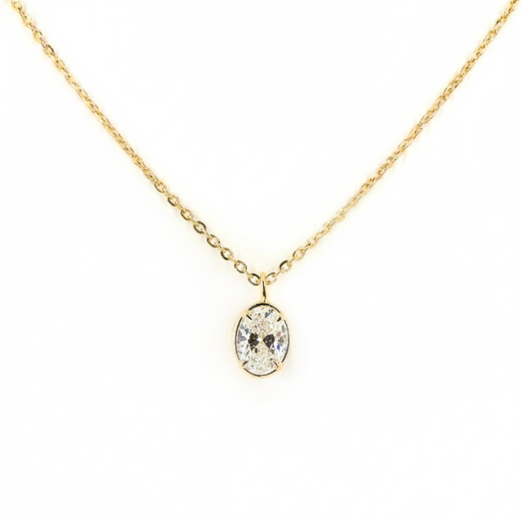 Oval Lab Grown Diamond Bezel Prong Pendant In 14K Yellow Gold