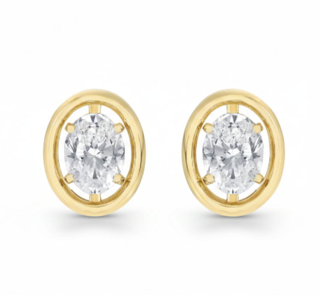 Oval Lab Grown Diamond Frame Studs Earrings