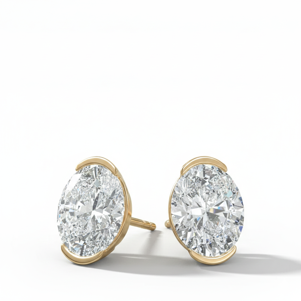 Oval Lab Grown Diamond Half Bezel Earrings
