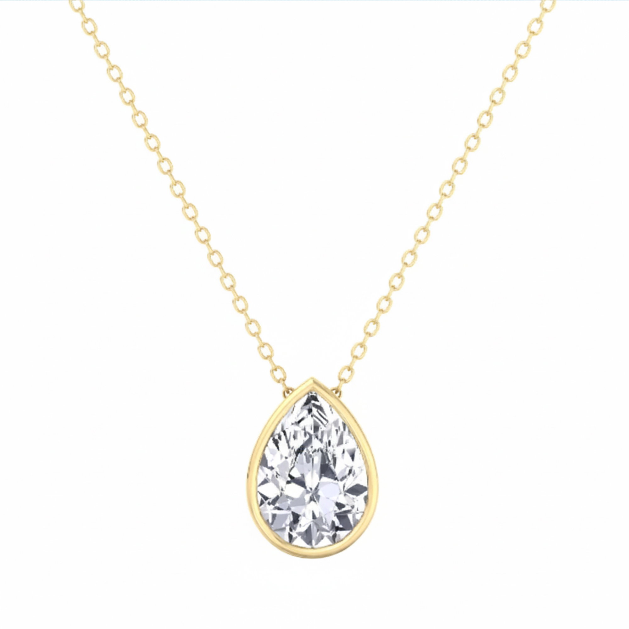 Pear Lab Grown Diamond Bezel Pendant In 14K Yellow Gold