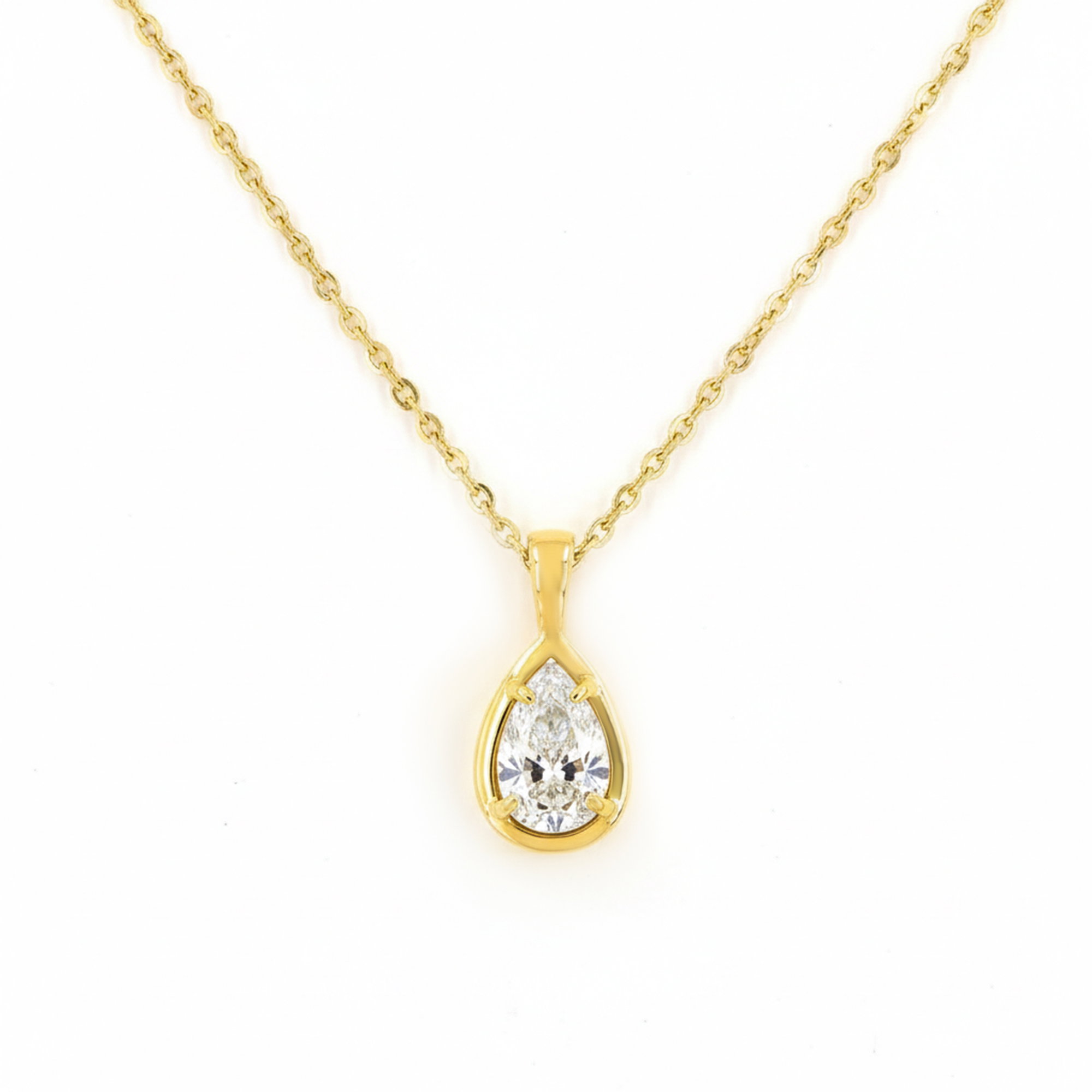Pear Lab Grown Diamond Bezel Prong Pendant In 14K Yellow Gold