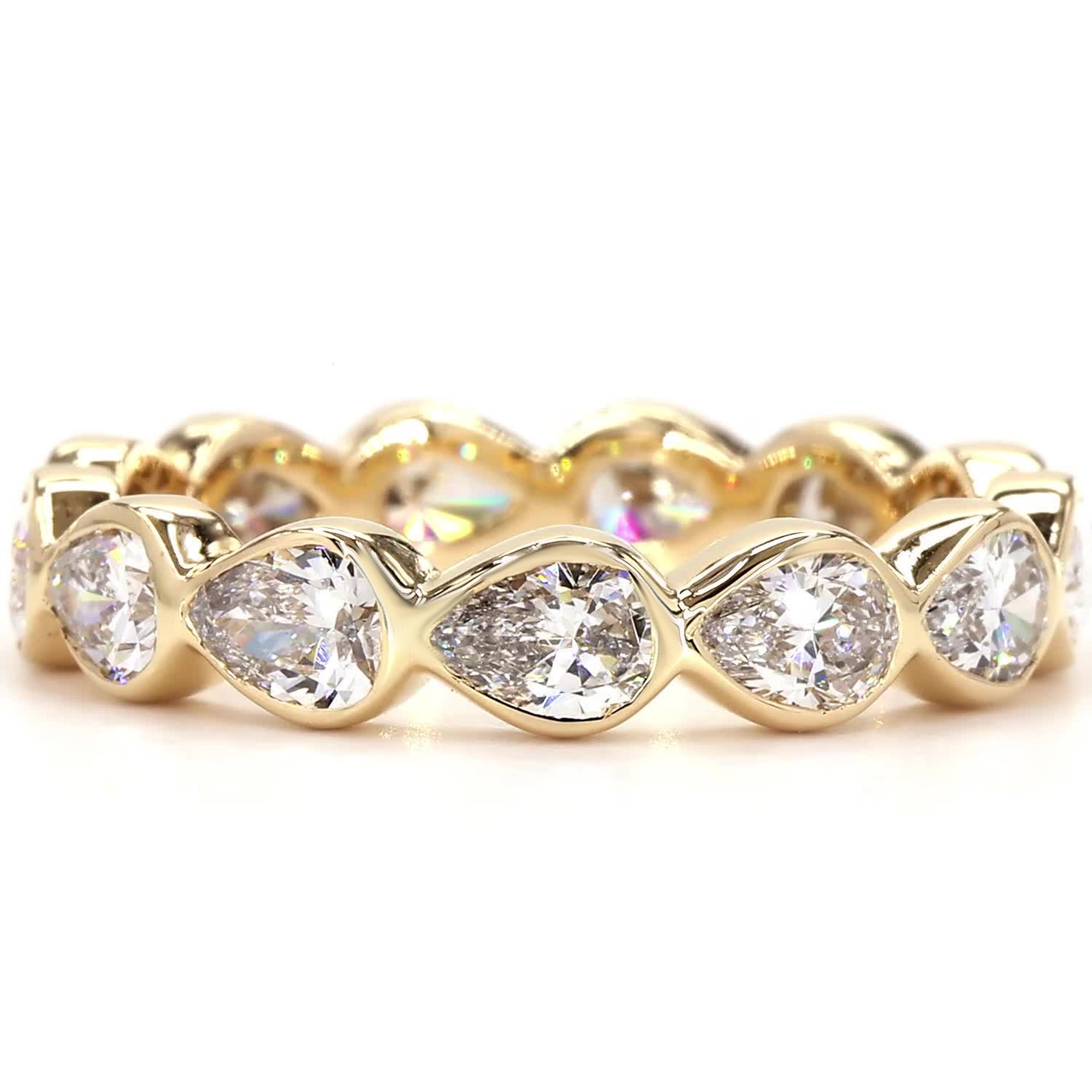Pear Lab Grown Diamond East-West Bezel Full Eternity Wedding Ring In 14K Yellow Gold