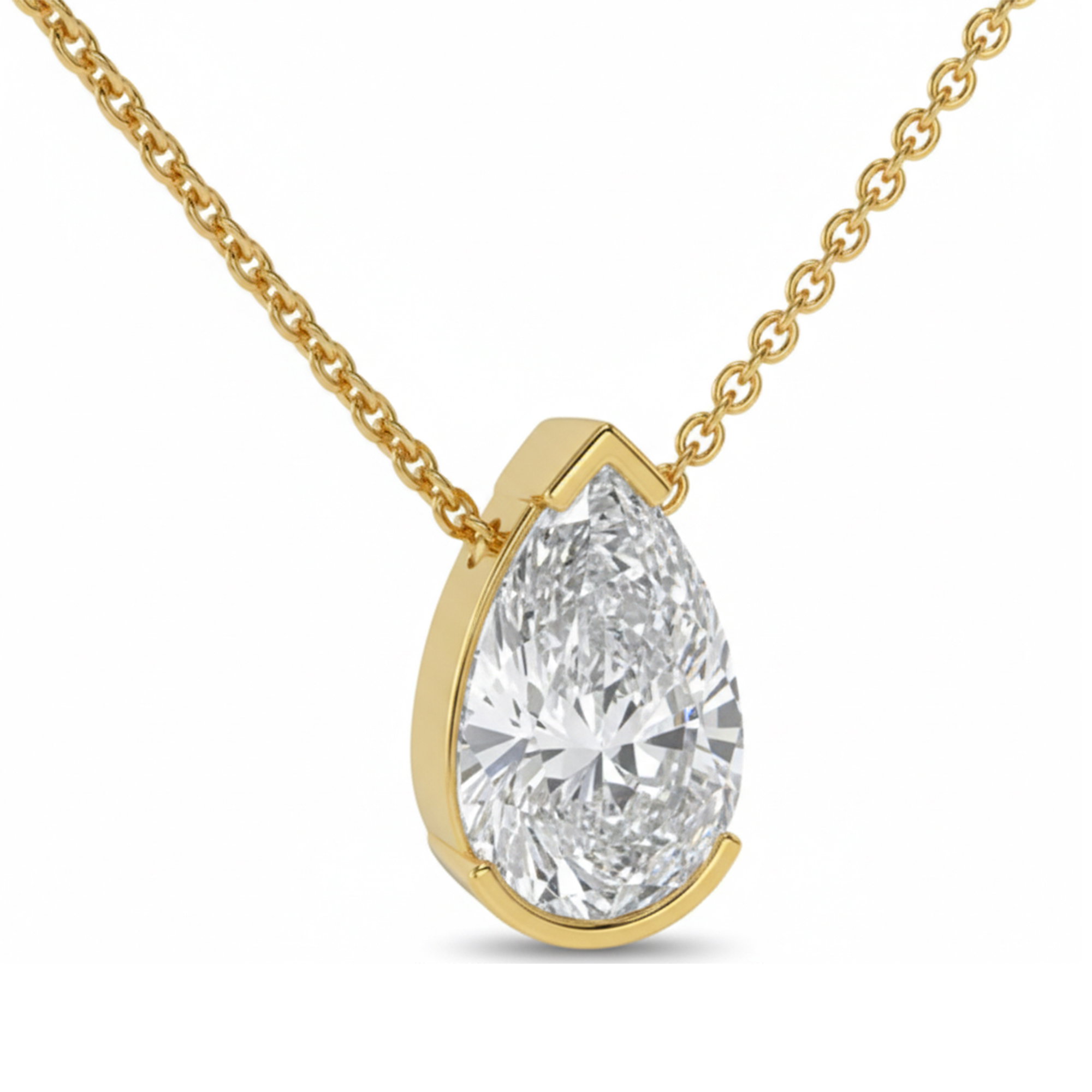 Pear Lab Grown Diamond Half Bezel Pendant In 14K Yellow Gold