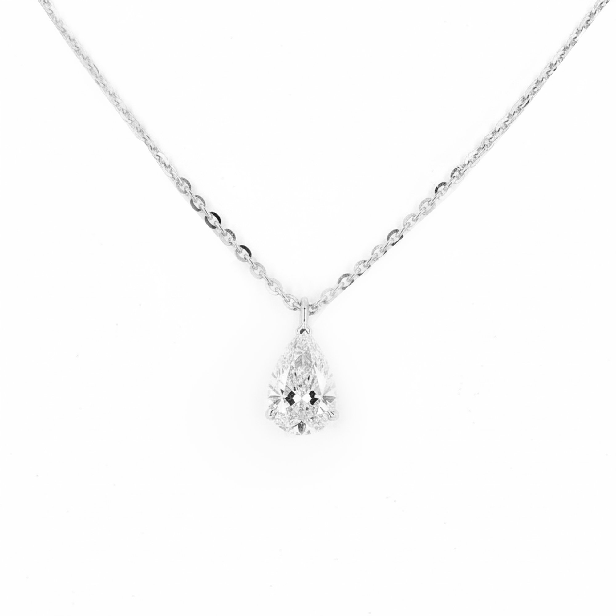 Pear Lab Grown Diamond Solitaire Pendant In 14K White Gold