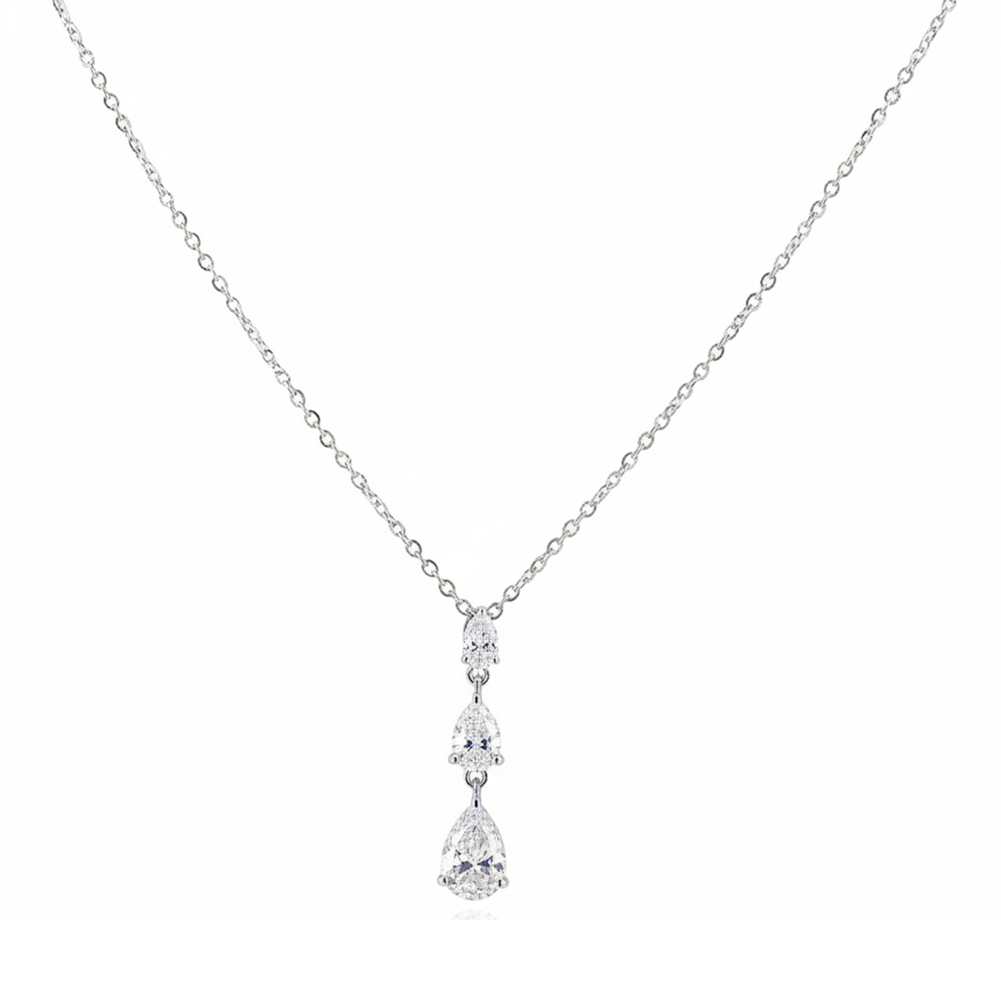 Pear Lab Grown Diamond Three Stone Pendant In 14K White Gold