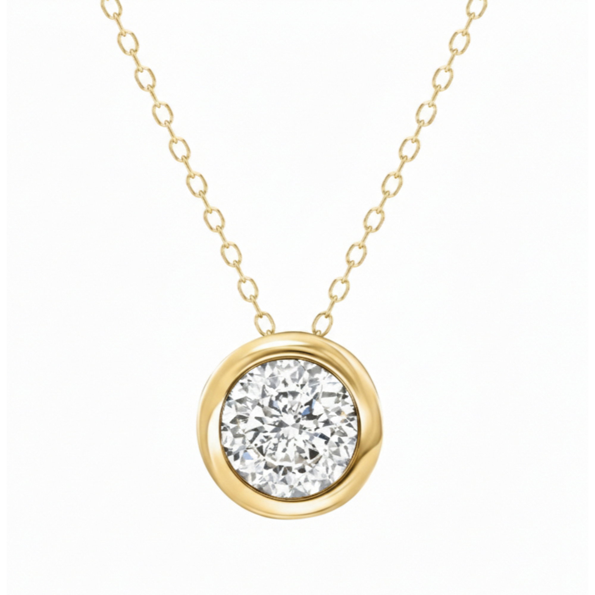 Portuguese Lab Grown Diamond Bezel Pendant In 14K Yellow Gold