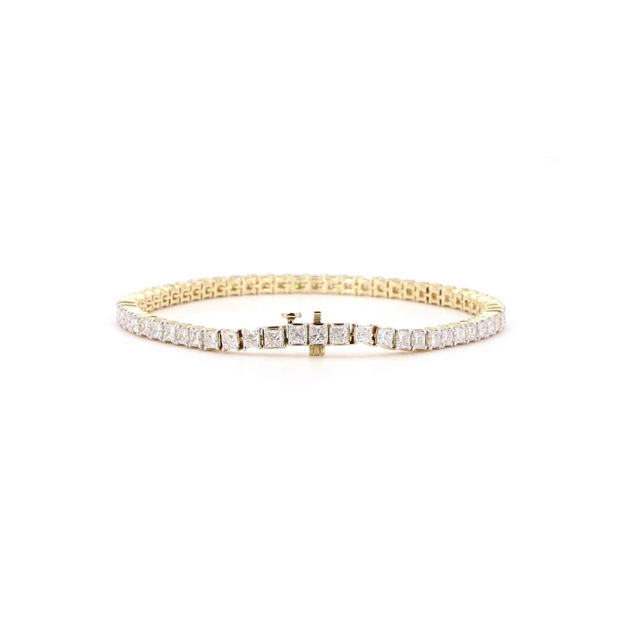 Princess Cut Lab Grown Diamond Tennis Bracelet In 14K Yellow Gold