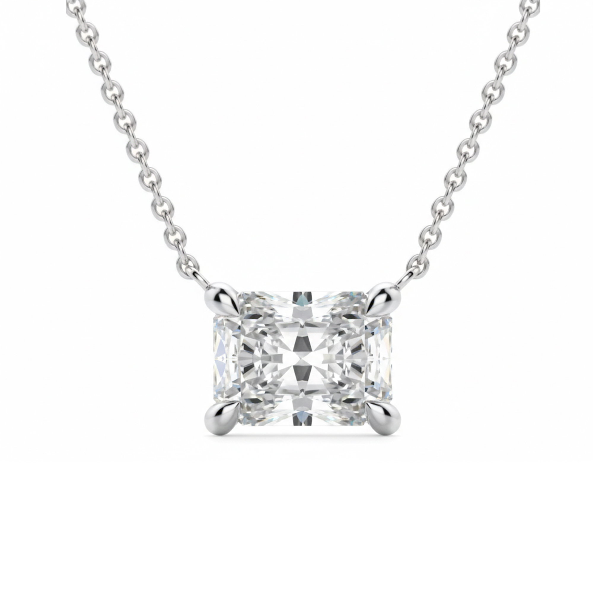 Radiant Lab Grown Diamond East West Pendant In 14K White Gold