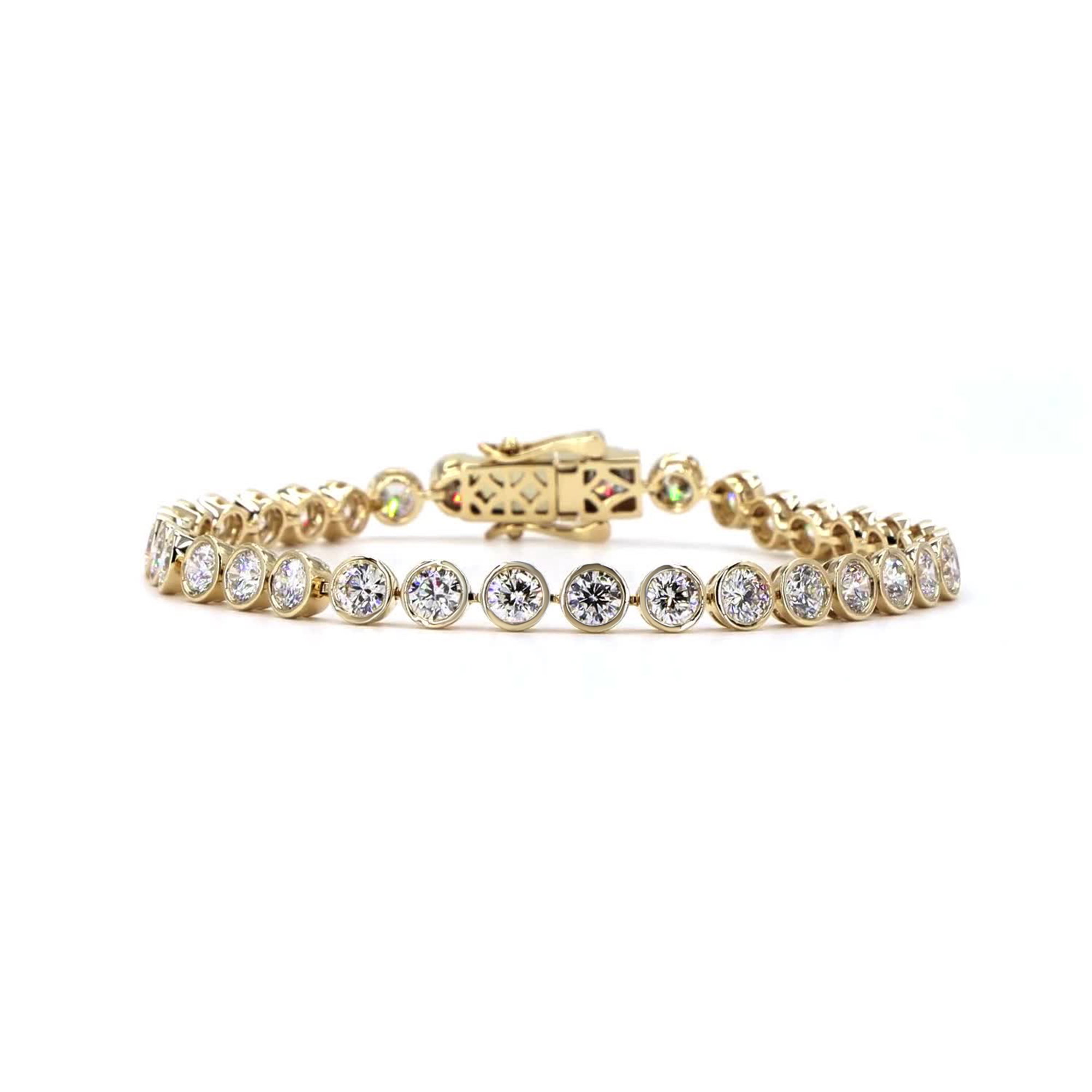 Round Cut Lab Grown Diamond Bezel Tennis Bracelet In 14K Yellow Gold