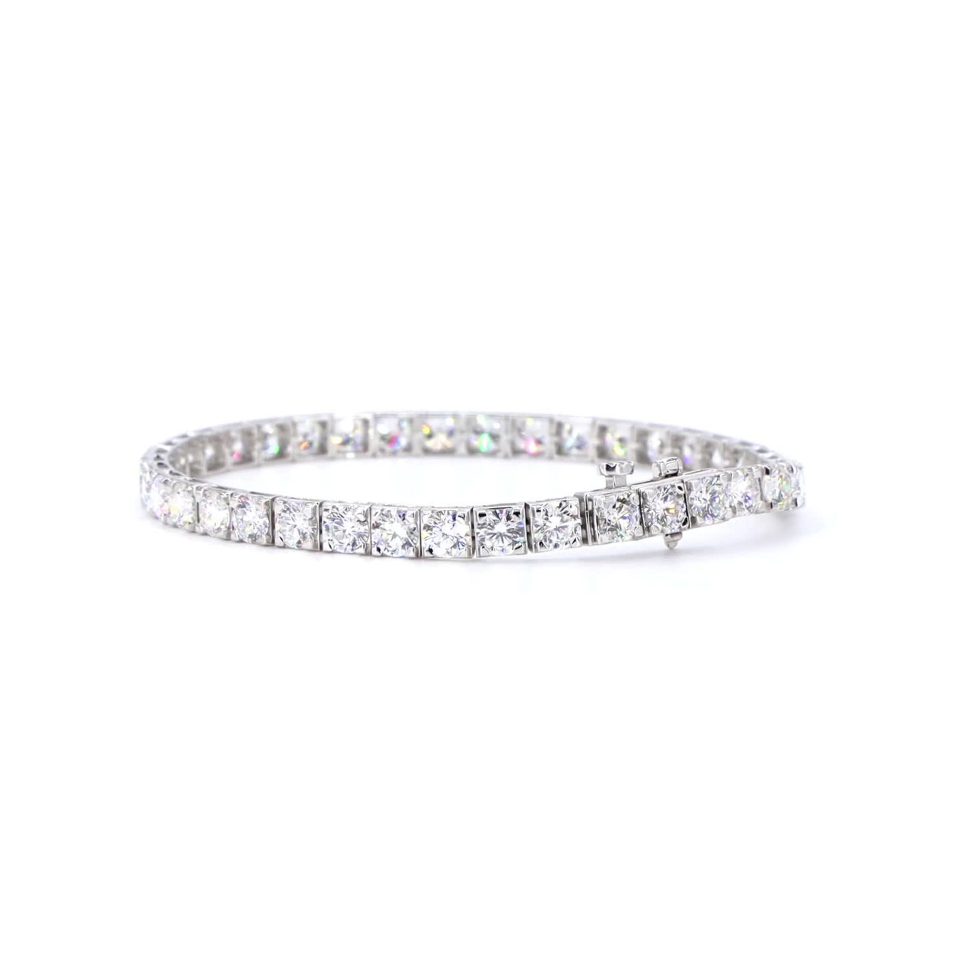 Round Lab Grown Diamond 4 Prong Tennis Bracelet In 14K White Gold
