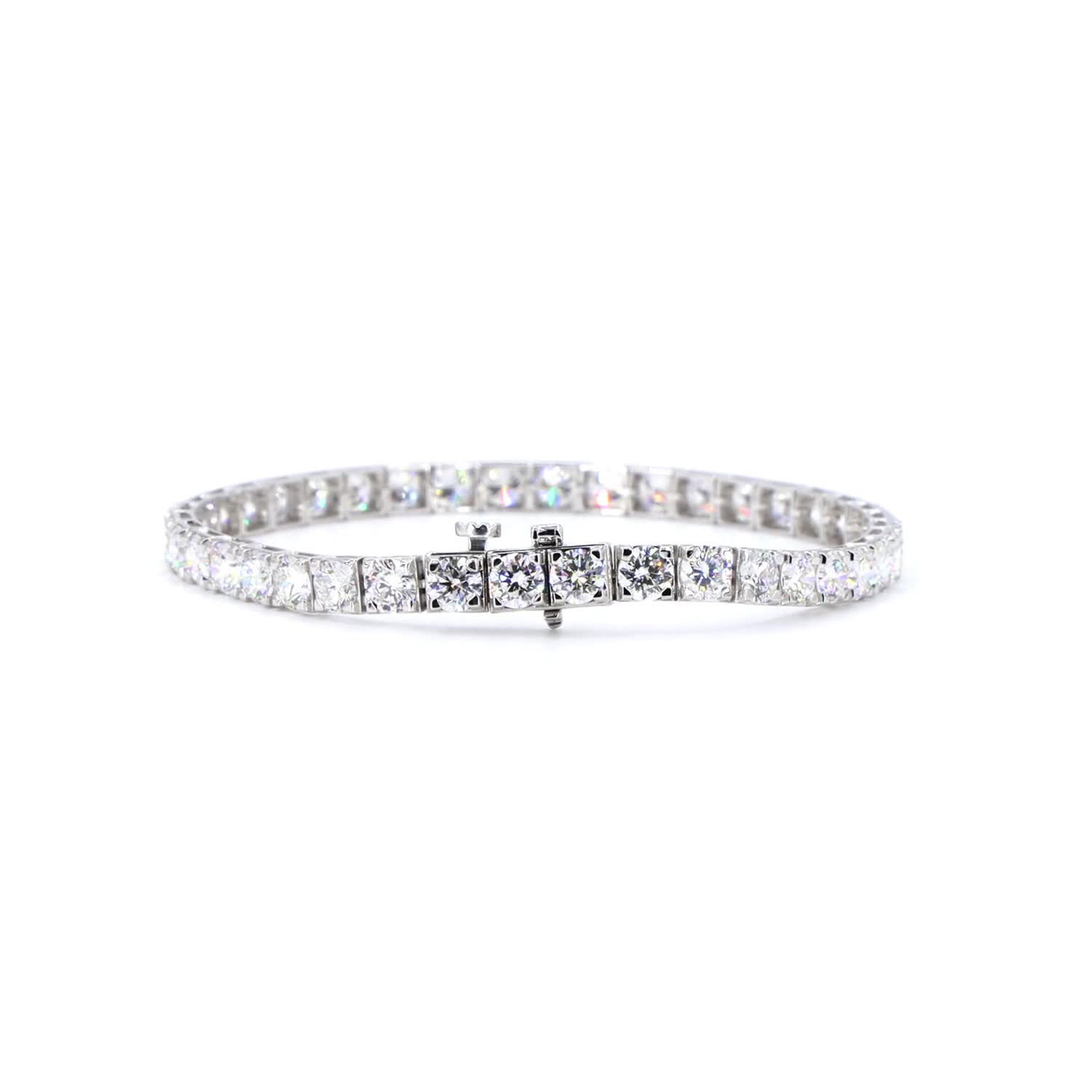 Round Lab Grown Diamond 4 Prong Tennis Bracelet In 14K White Gold