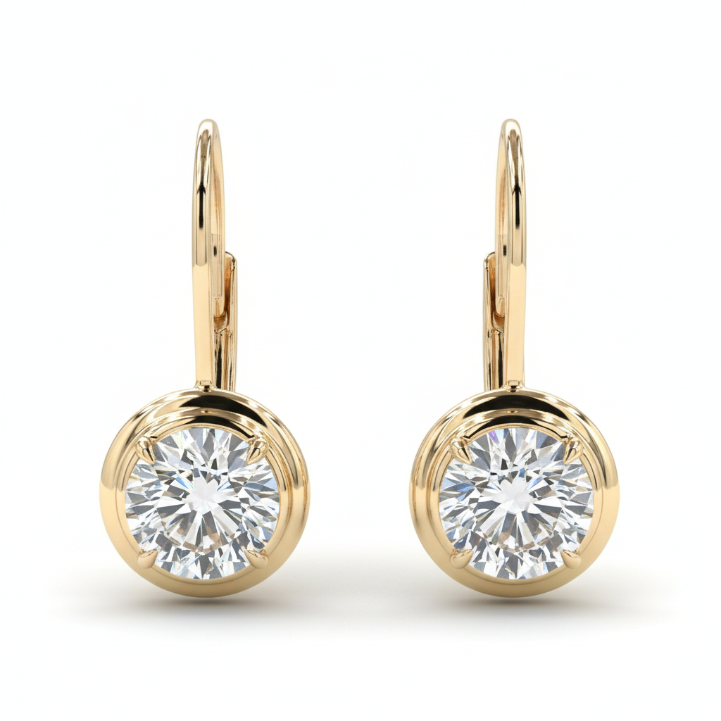 Round Lab Grown Diamond Bezel Drop Earrings