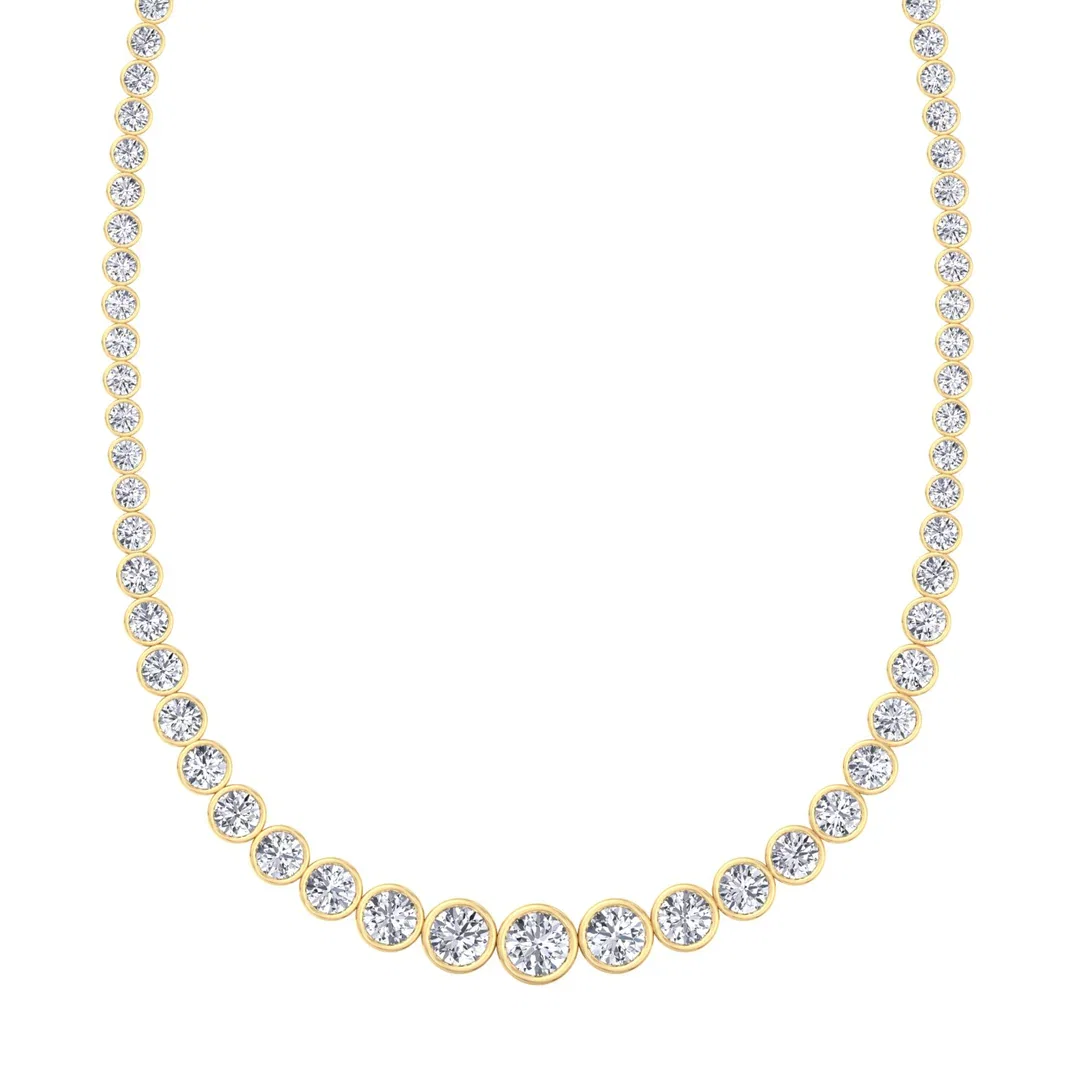 Round Lab Grown Diamond Bezel Petite Graduated Necklace In 14K Yellow Gold