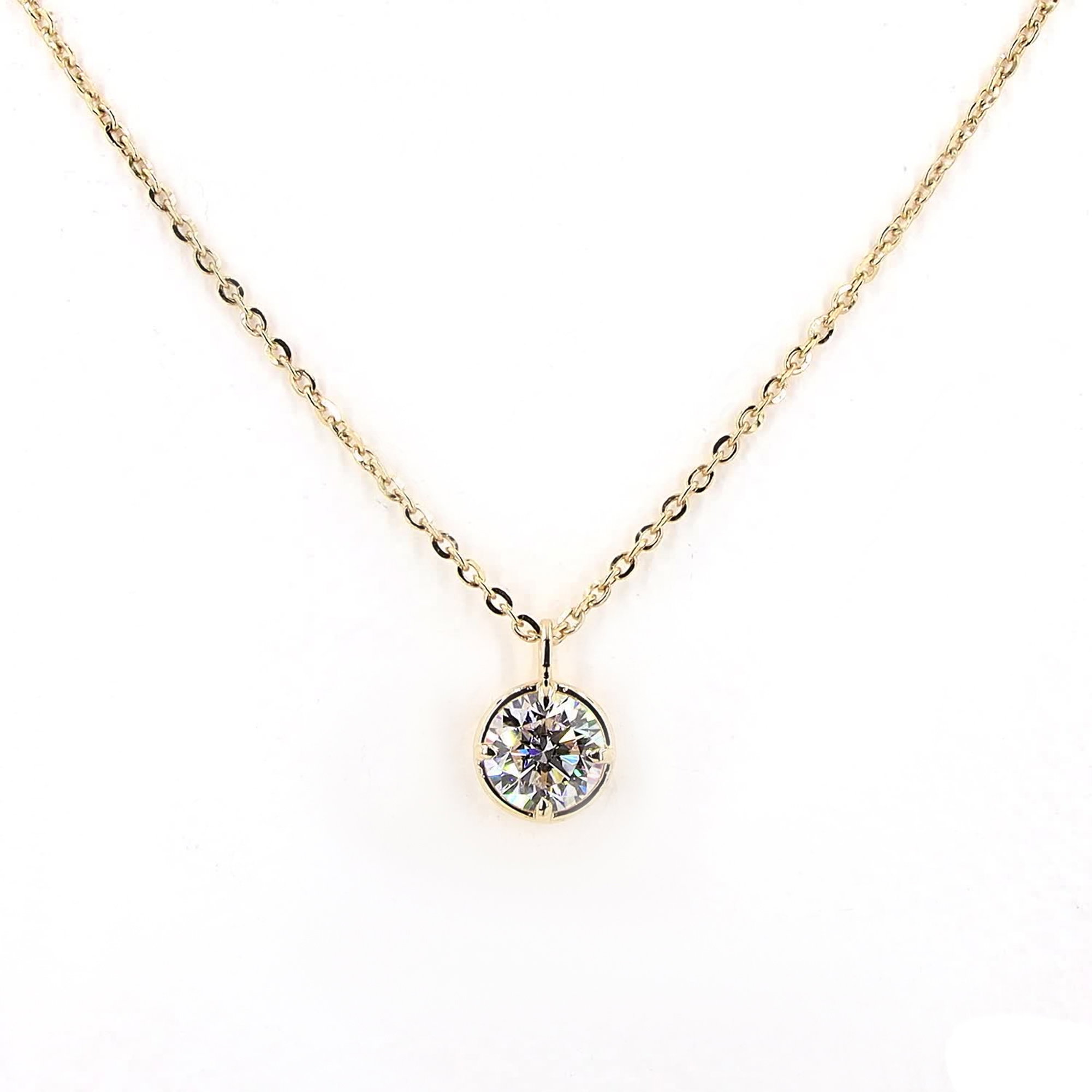 Round Lab Grown Diamond Bezel Prong Pendant In 14K Yellow Gold