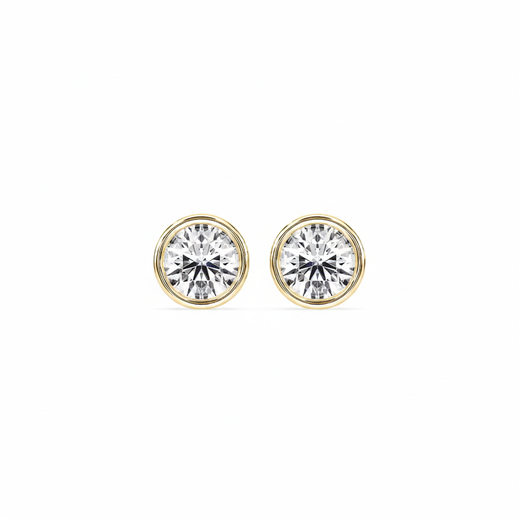 Round Lab Grown Diamond Bezel Solitaire Earrings