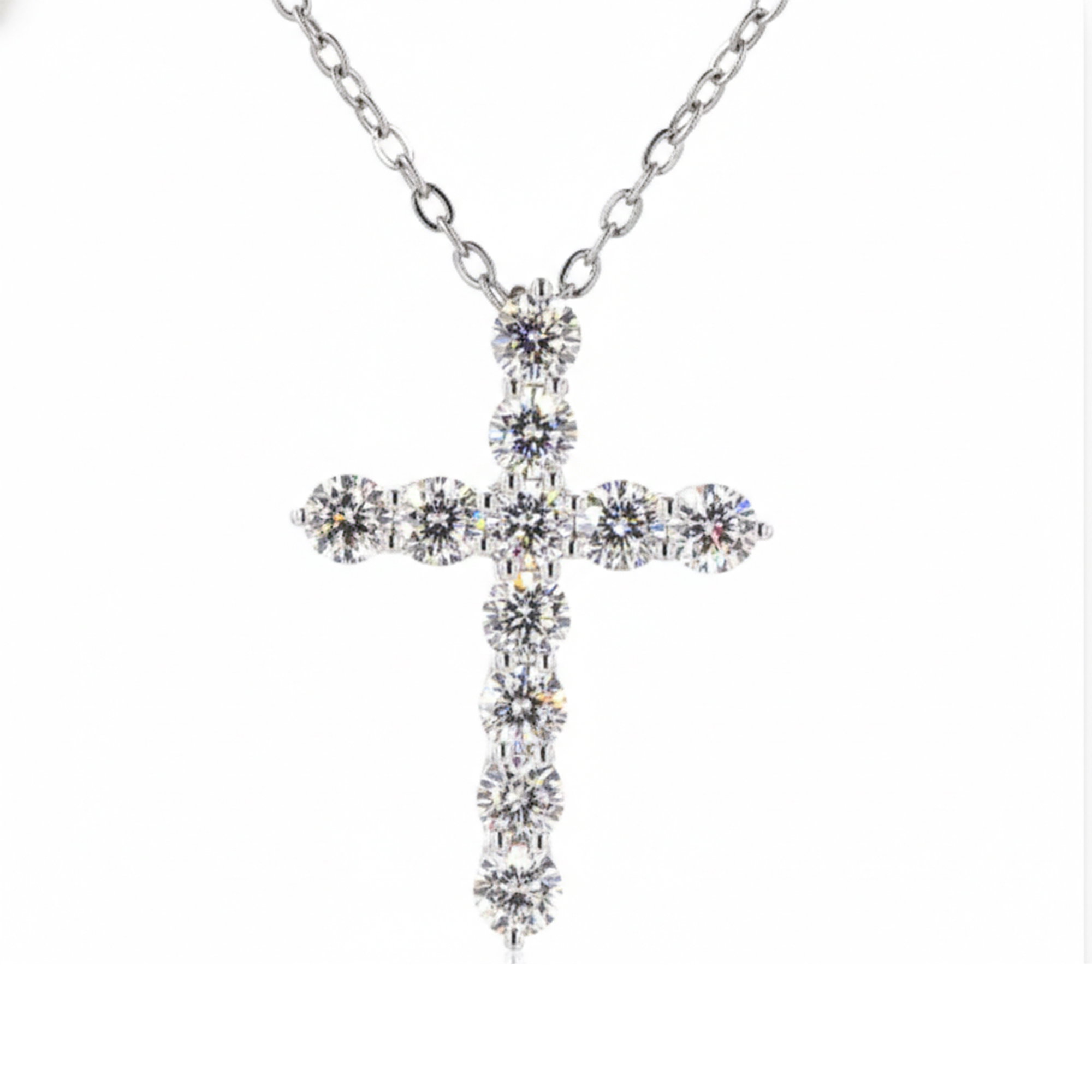 Round Lab Grown Diamond Cross Pendant In 14K White Gold