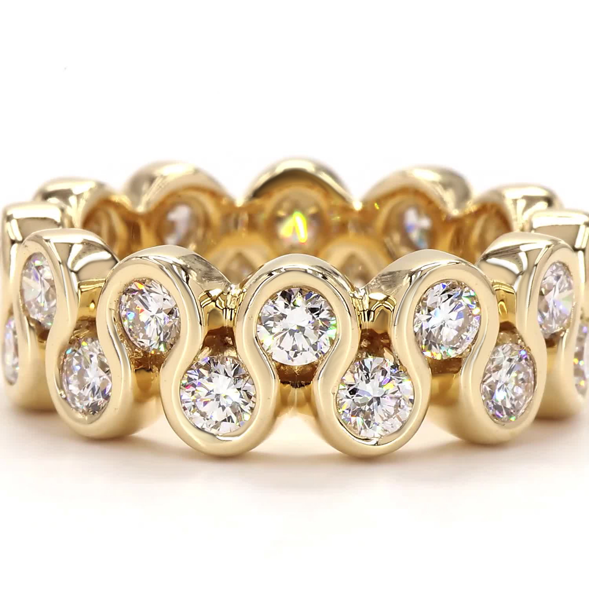 Round Lab Grown Diamond Full Bezel Eternity Wedding Ring In 14K Yellow Gold