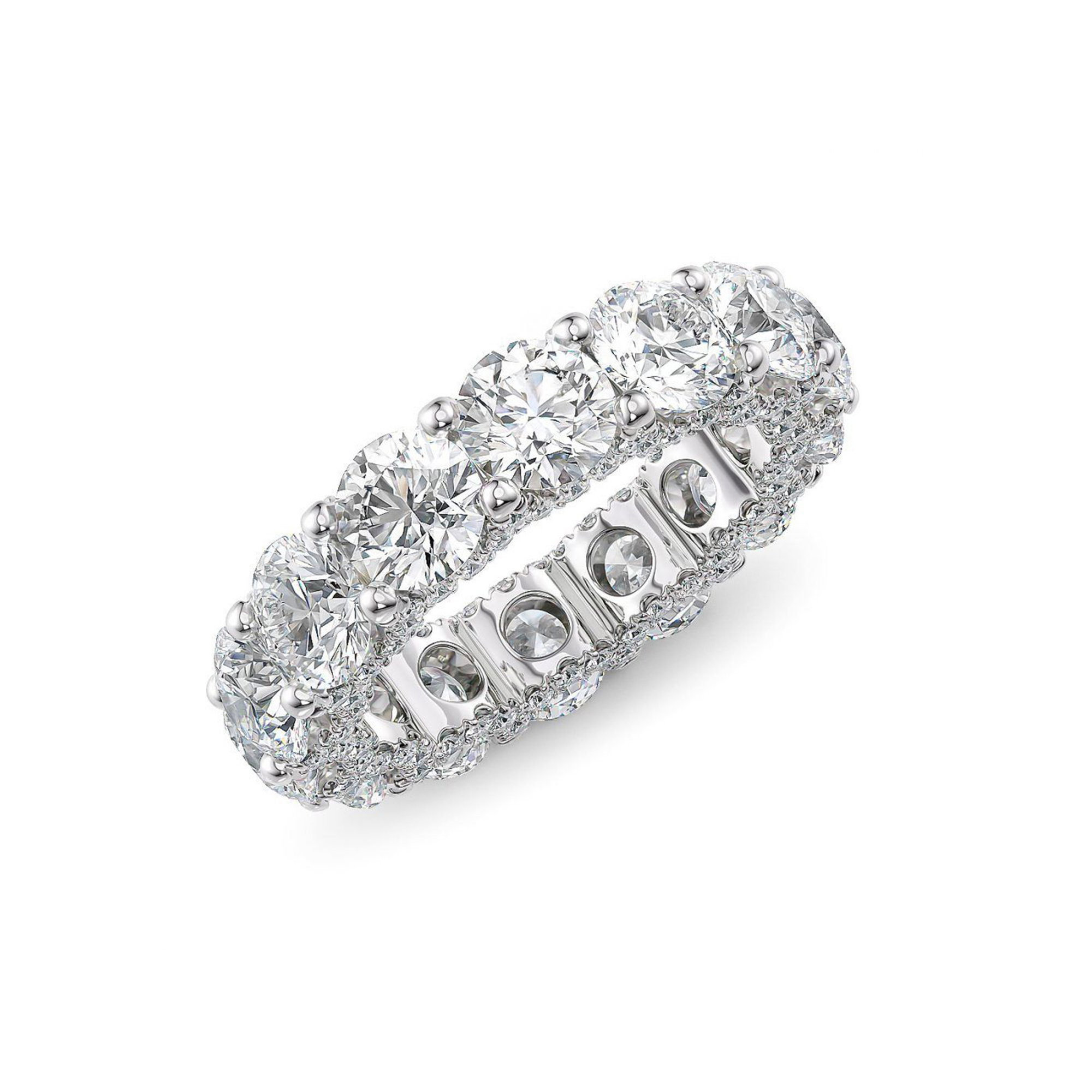 Round Lab Grown Diamond Pave Eternity Wedding Ring In 14K White Gold
