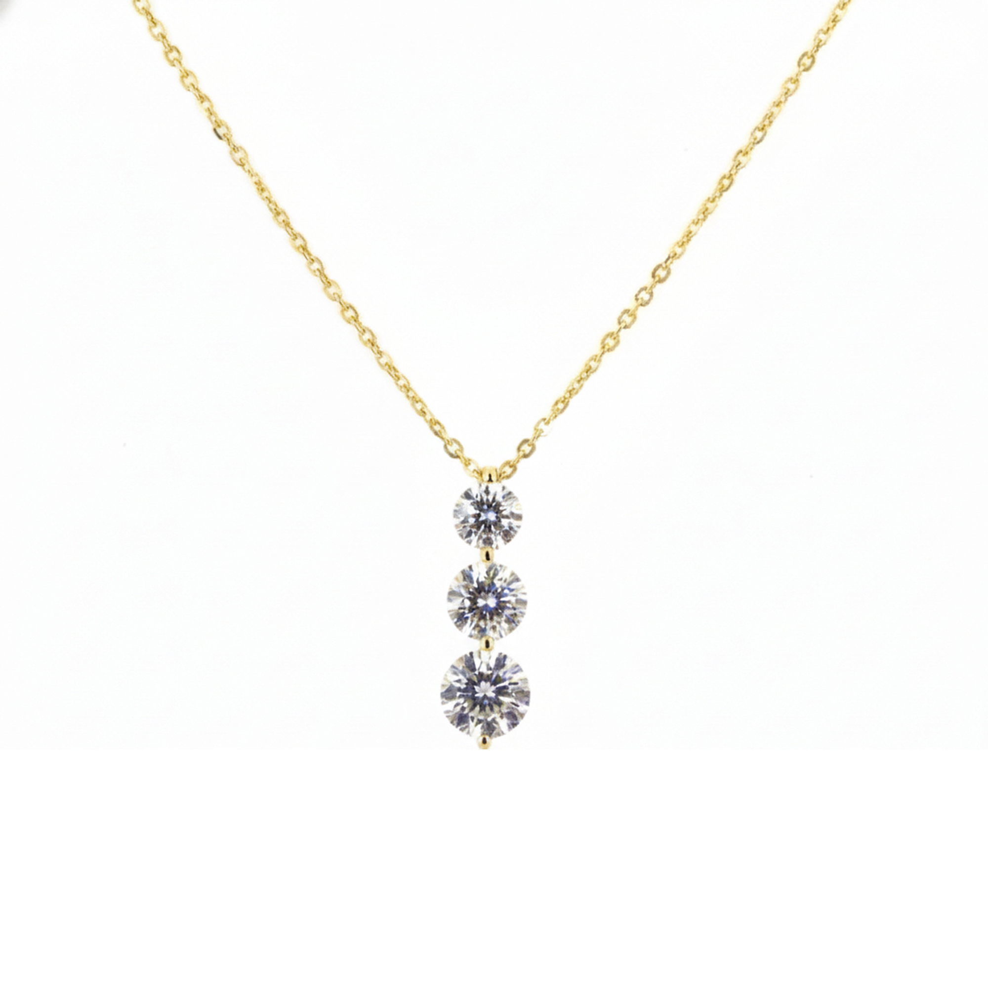 Round Lab Grown Diamond Three Stone Pendant In 14K Yellow Gold