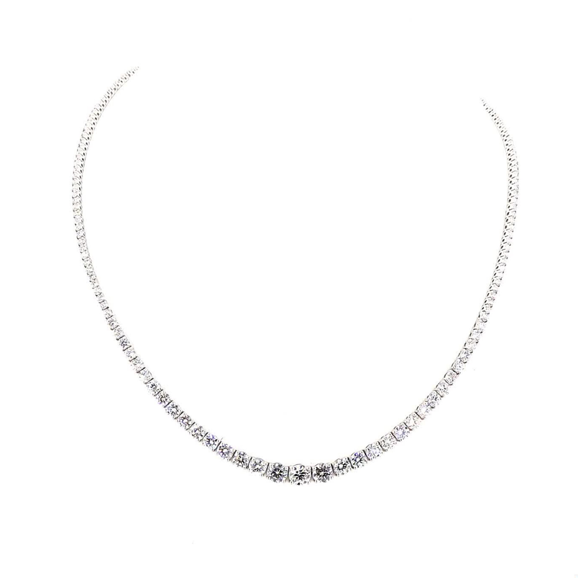 Round Lab Grown Diamond Graduated 4 Prong Tennis Necklace In 14K White Gold