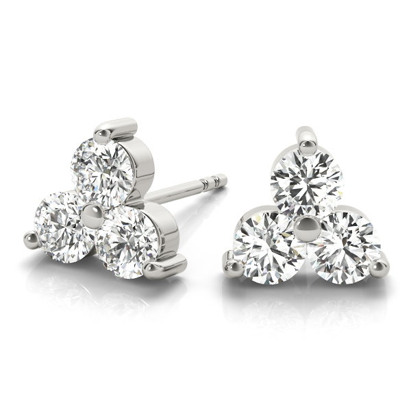 Round Three Stone Diamond Cluster Earrings