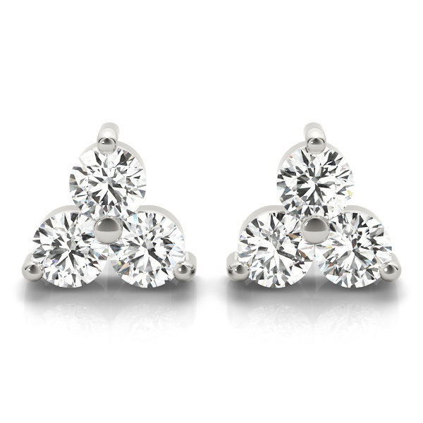 Round Three Stone Diamond Cluster Earrings