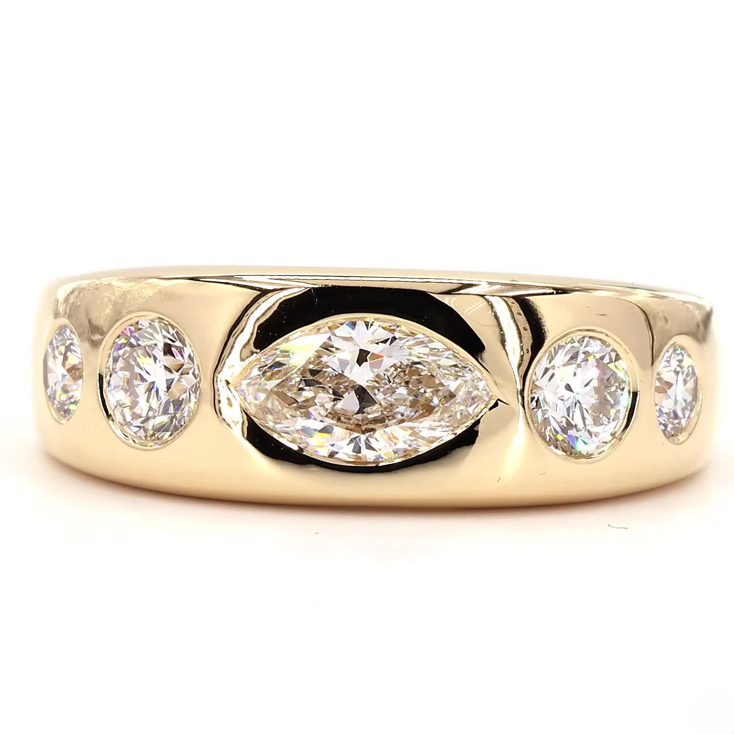 5 Stone Bezel Lab Grown Diamond Anniversary Band In 14K Yellow Gold