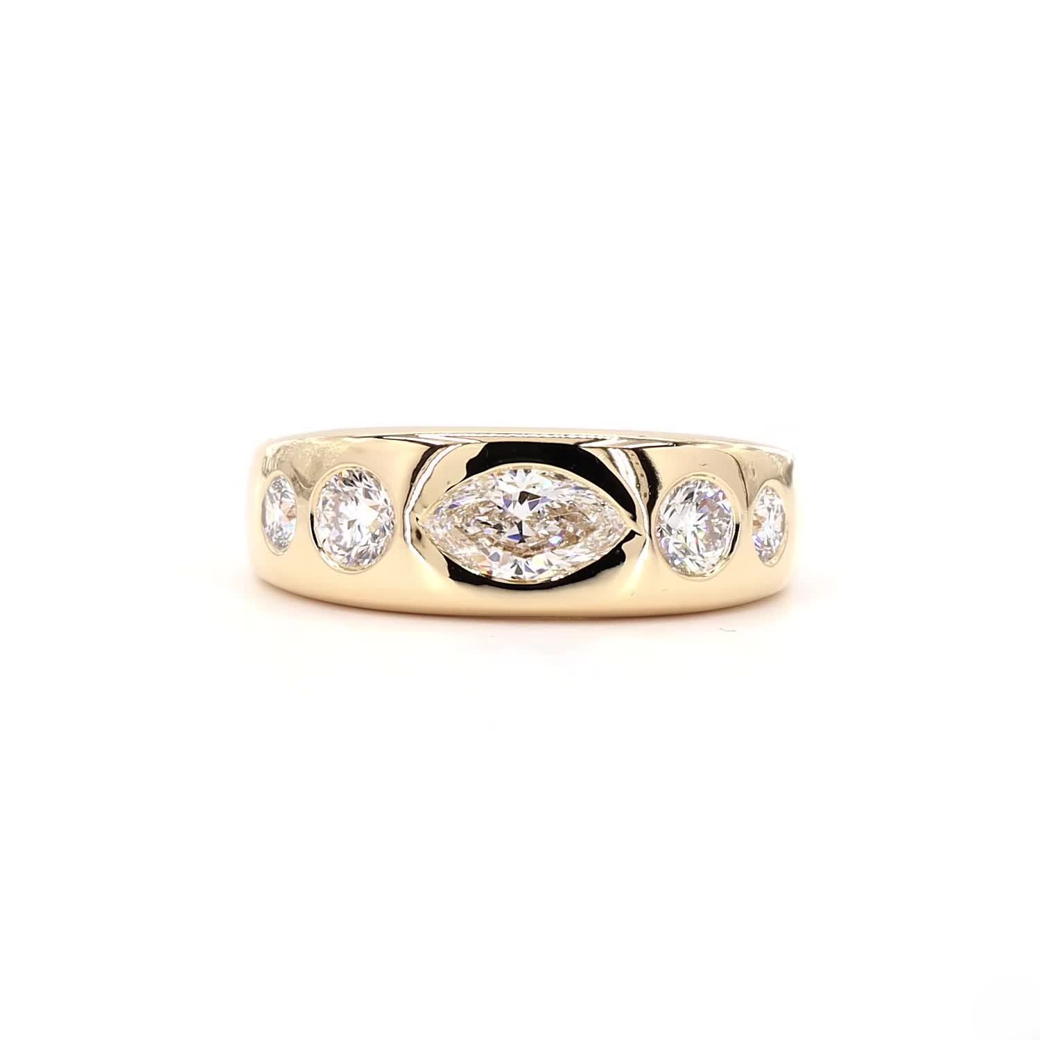 5 Stone Bezel Lab Grown Diamond Anniversary Band In 14K Yellow Gold
