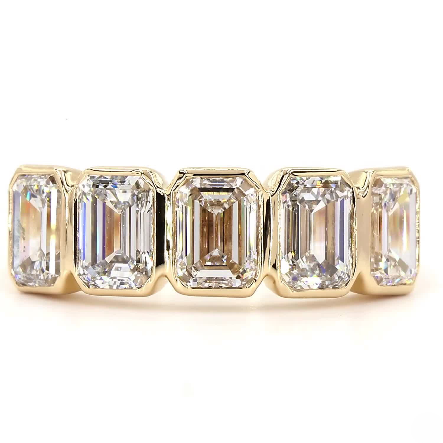 5 Stone Emerald Bezel Half Eternity Ring In 14k Yellow Gold
