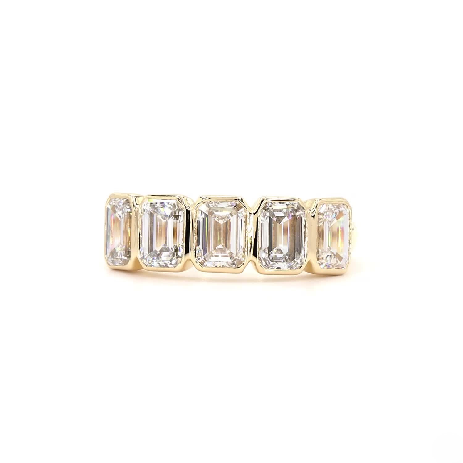 5 Stone Emerald Bezel Half Eternity Ring In 14k Yellow Gold
