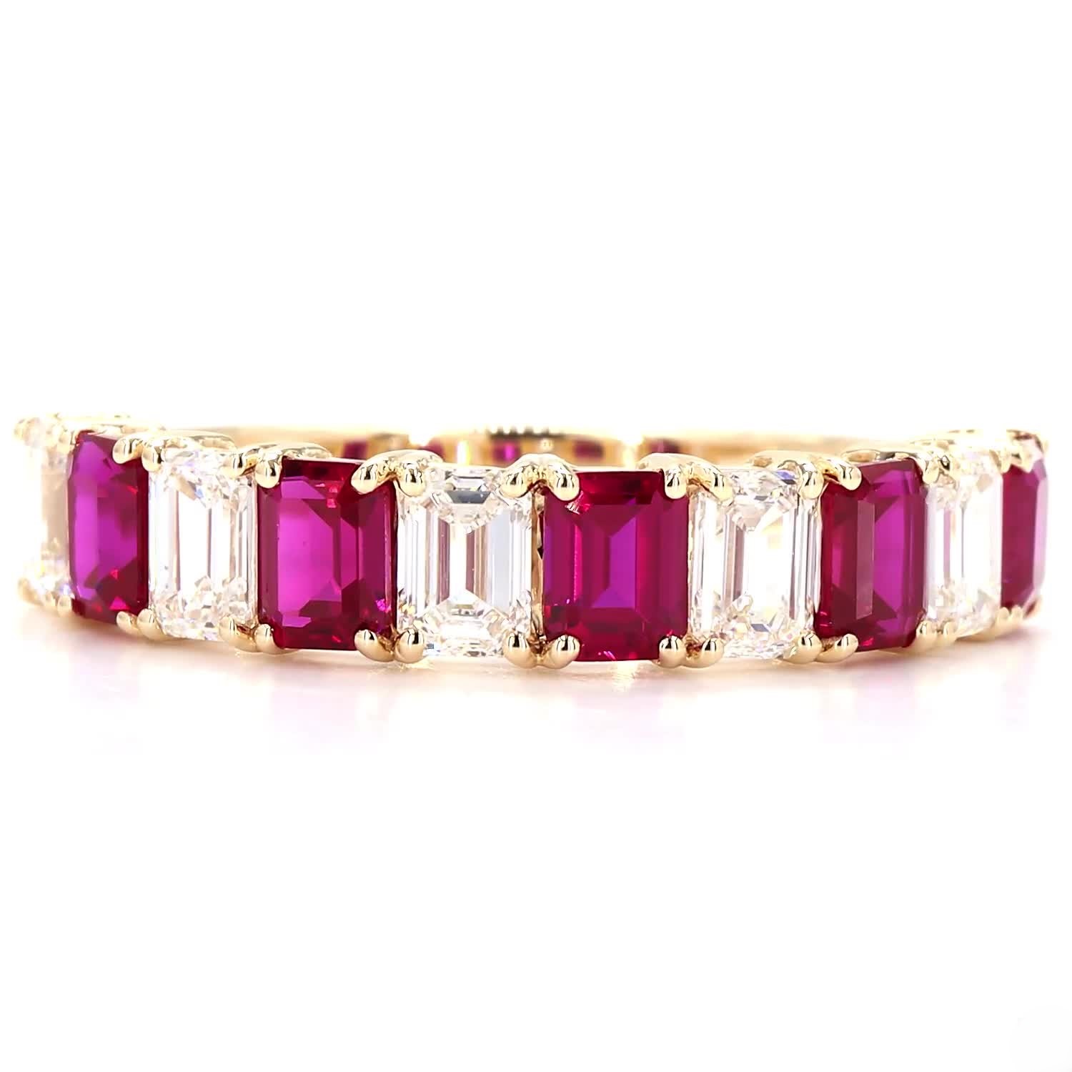 Alternating Emerald Ruby Anniversary Ring In 14K Yellow Gold