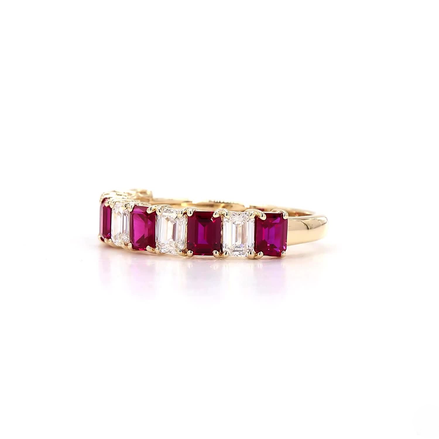 Alternating Emerald Ruby Anniversary Ring In 14K Yellow Gold