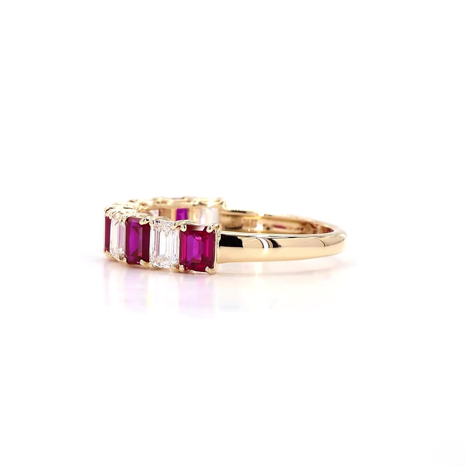 Alternating Emerald Ruby Anniversary Ring In 14K Yellow Gold