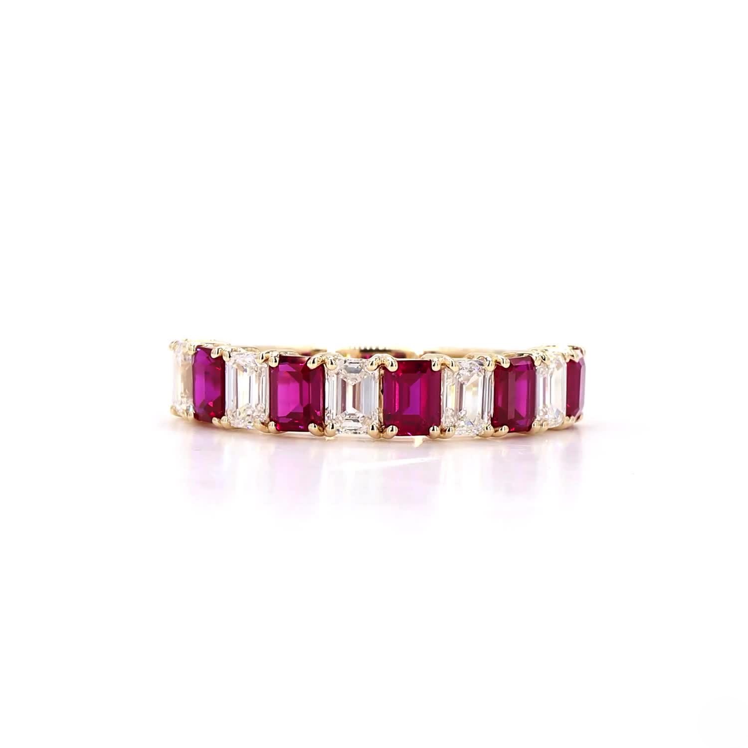 Alternating Emerald Ruby Anniversary Ring In 14K Yellow Gold