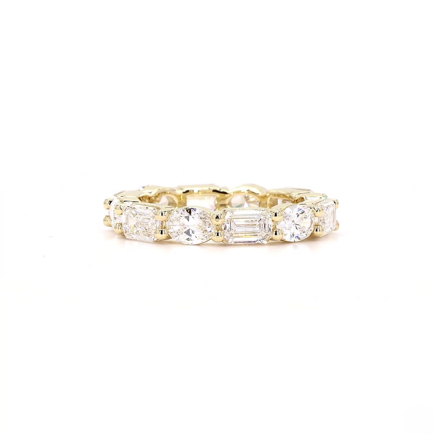 Emerald And Oval Alternating Full Eternity Wedding Ring In 14K Yellow Gold