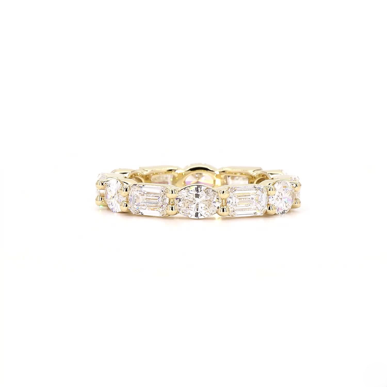 Emerald And Oval Alternating Full Eternity Wedding Ring In 14K Yellow Gold