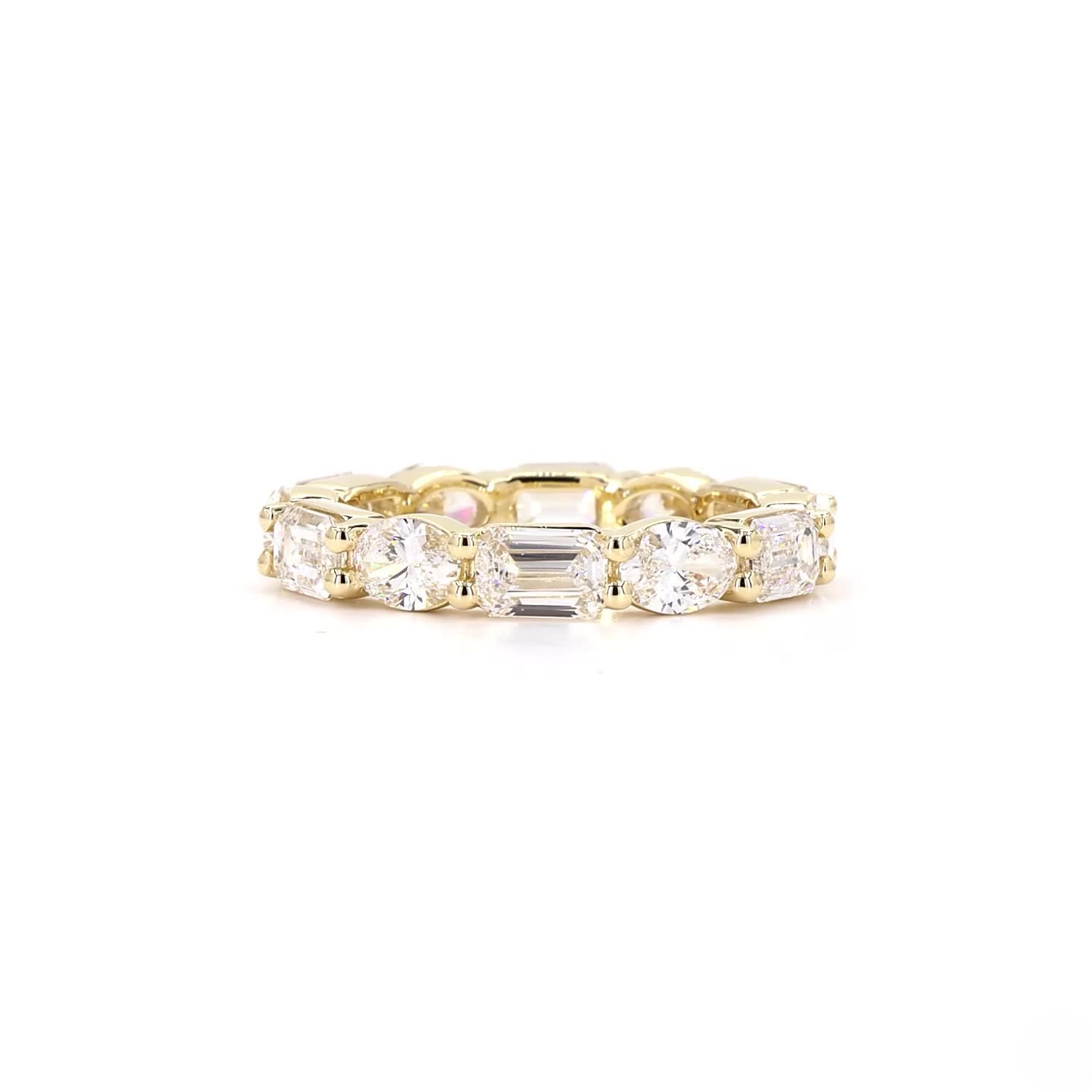 Emerald And Oval Alternating Full Eternity Wedding Ring In 14K Yellow Gold