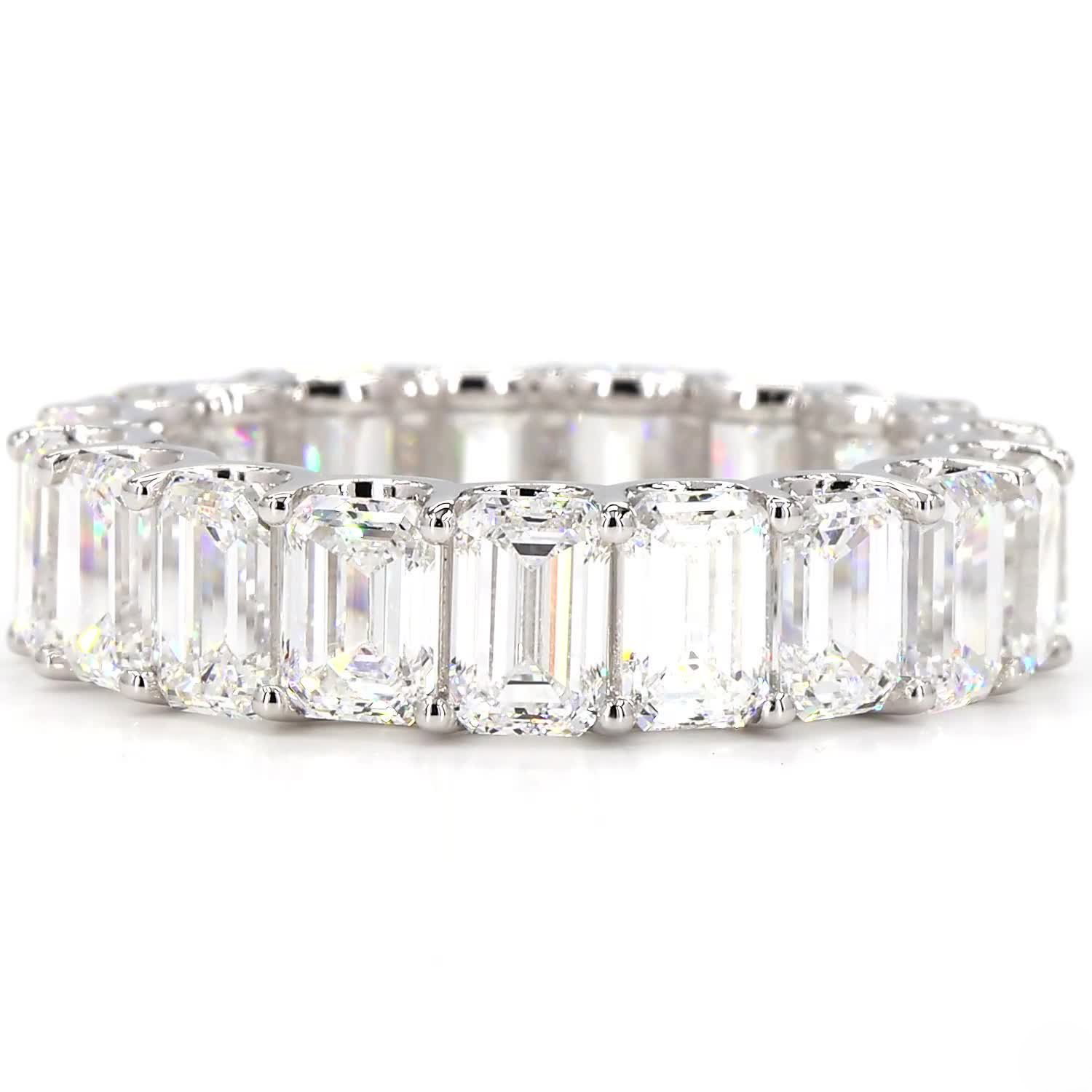 Emerald Diamond Eternity Ring In 14K White Gold